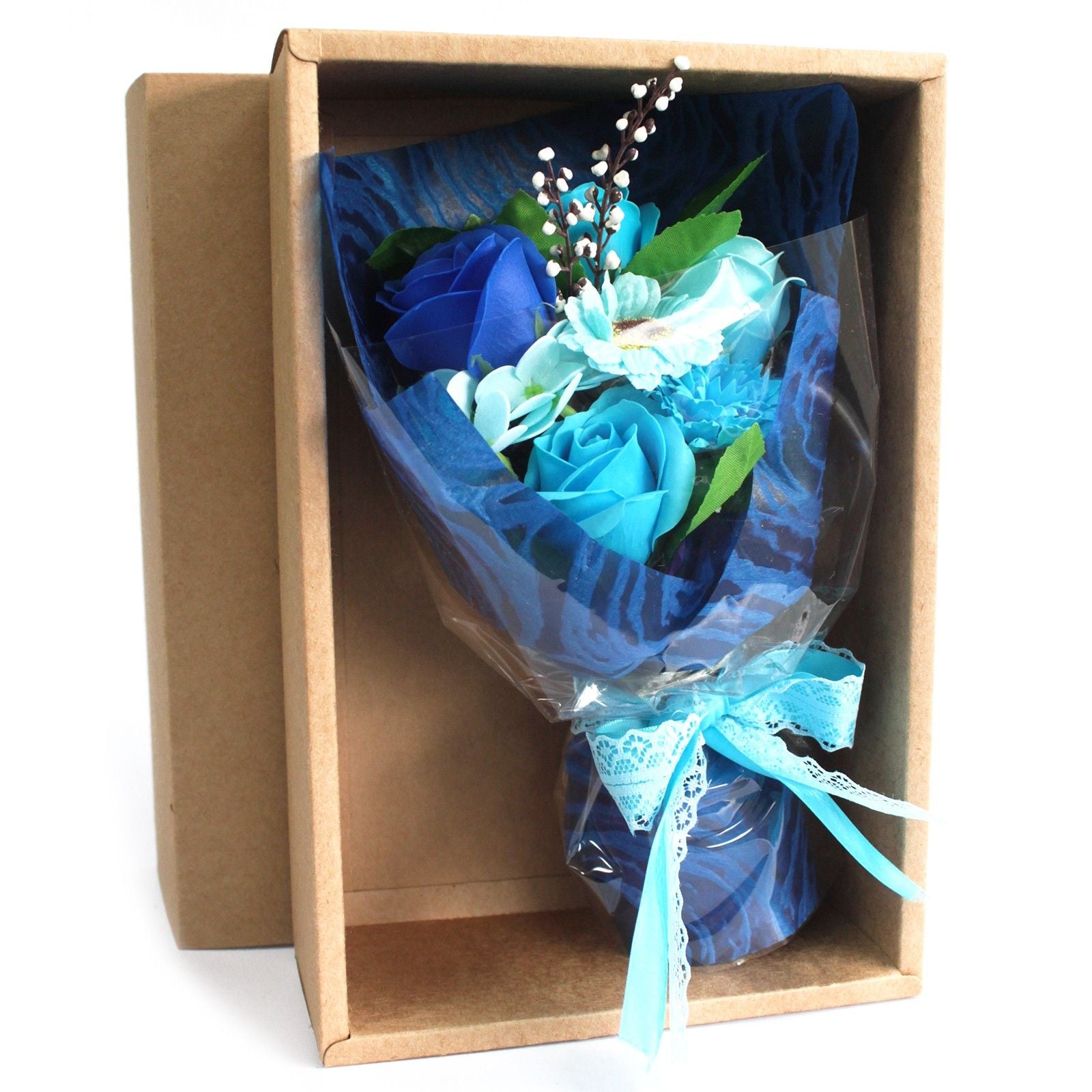 Blumenstrauß aus Seifenblumen in einer Box – Blau