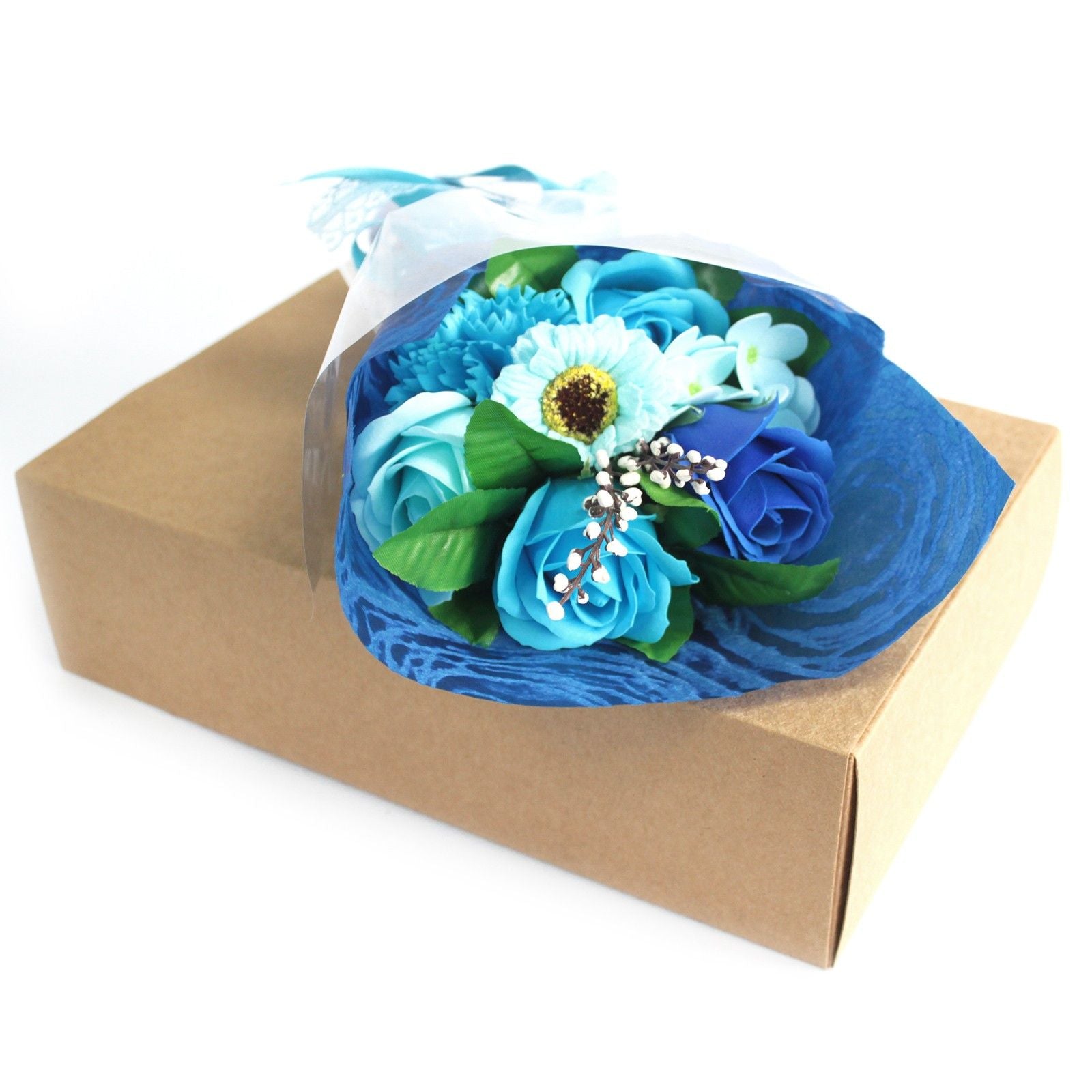 Blumenstrauß aus Seifenblumen in einer Box – Blau