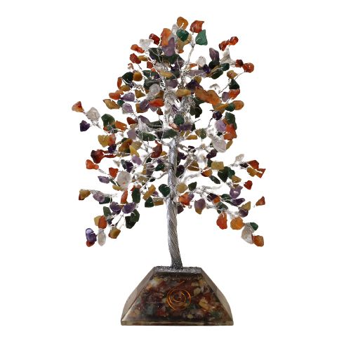 Arbre en pierre gemme avec base en orgonite - 320 pierres - Multi