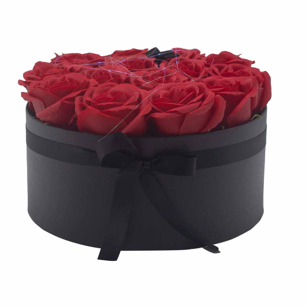 Bouquet de fleurs de savon – 14 roses rouges – Rond