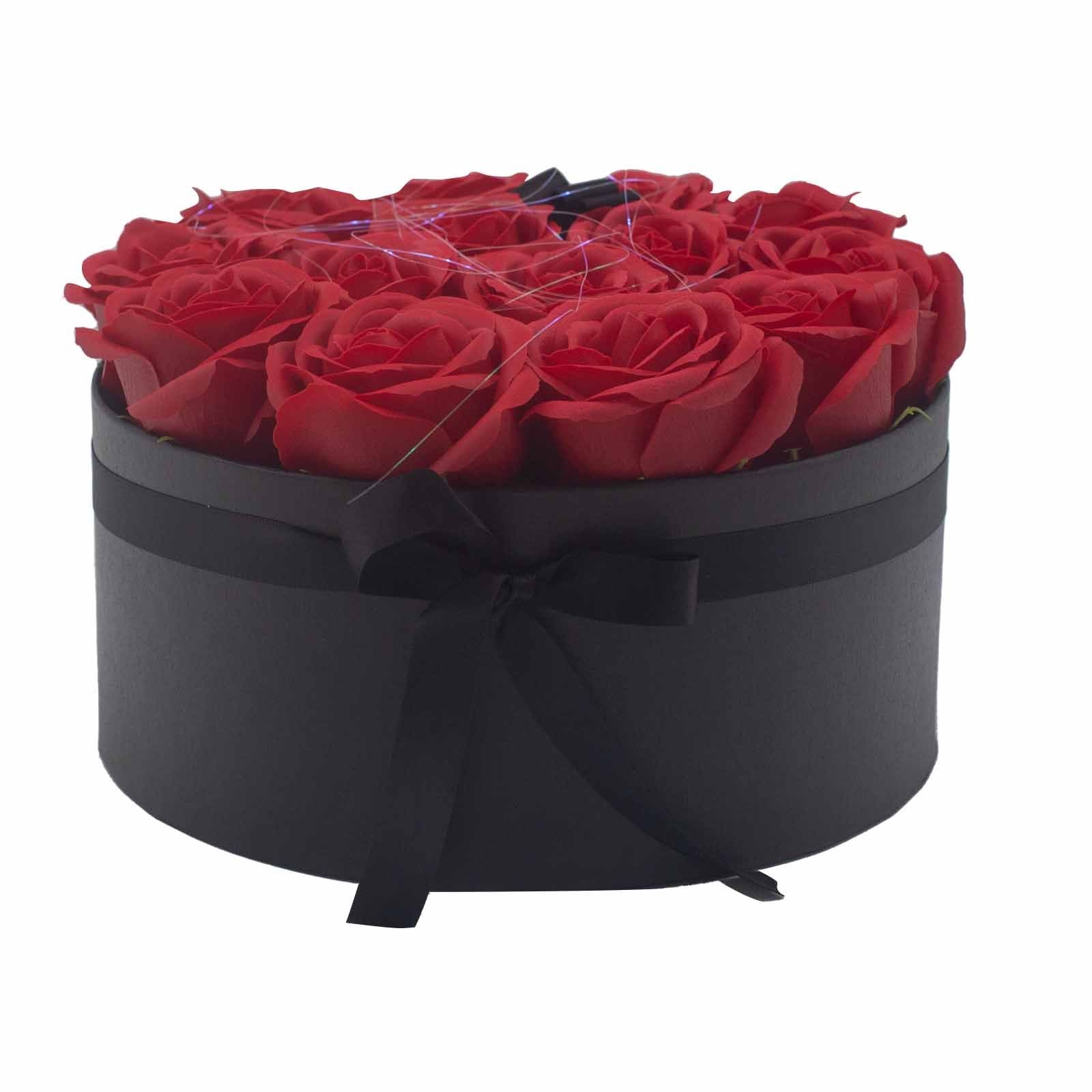 Bouquet de fleurs de savon – 14 roses rouges – Rond