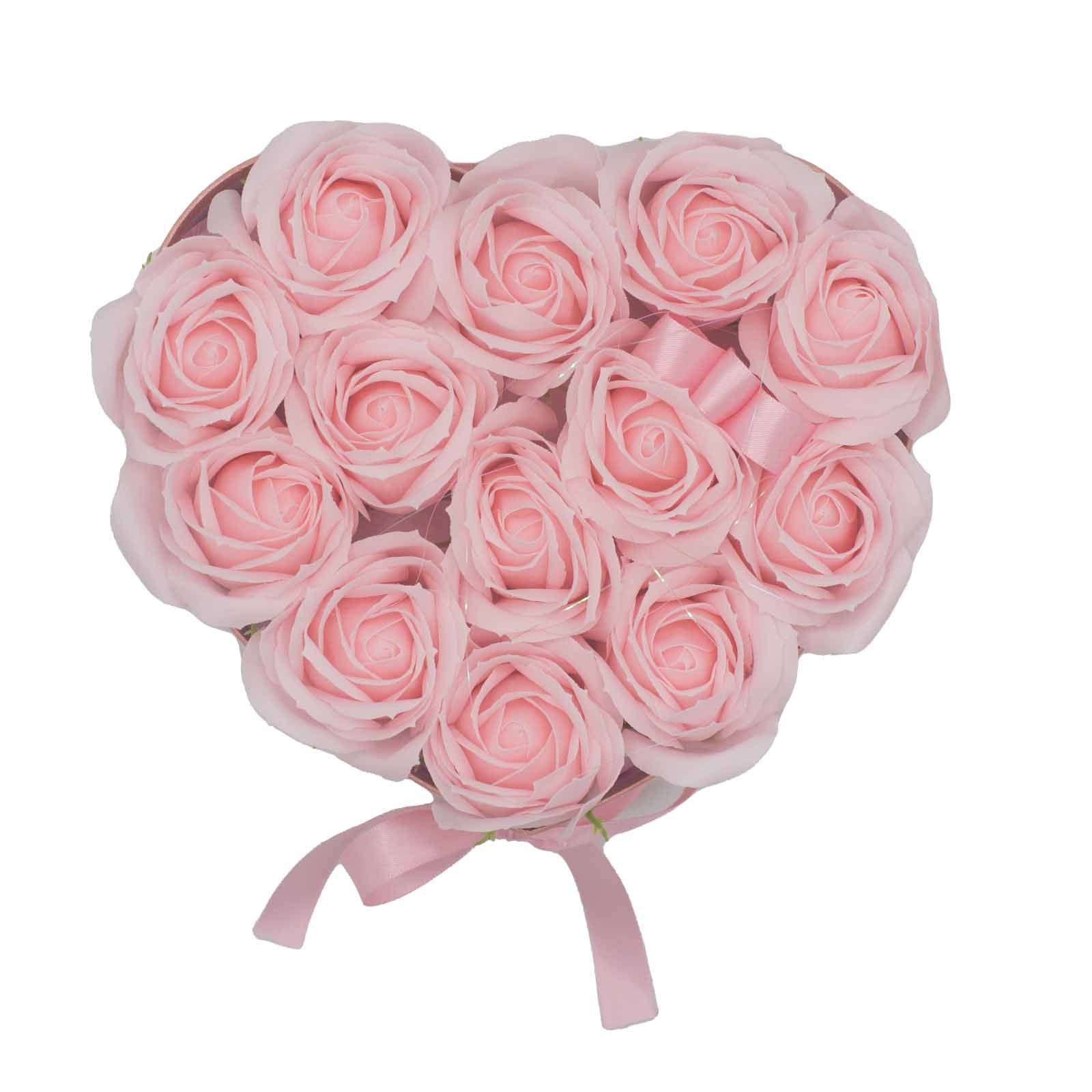 Seifenblumen-Geschenkstrauß - 13 pinkfarbene Rosen - Herz