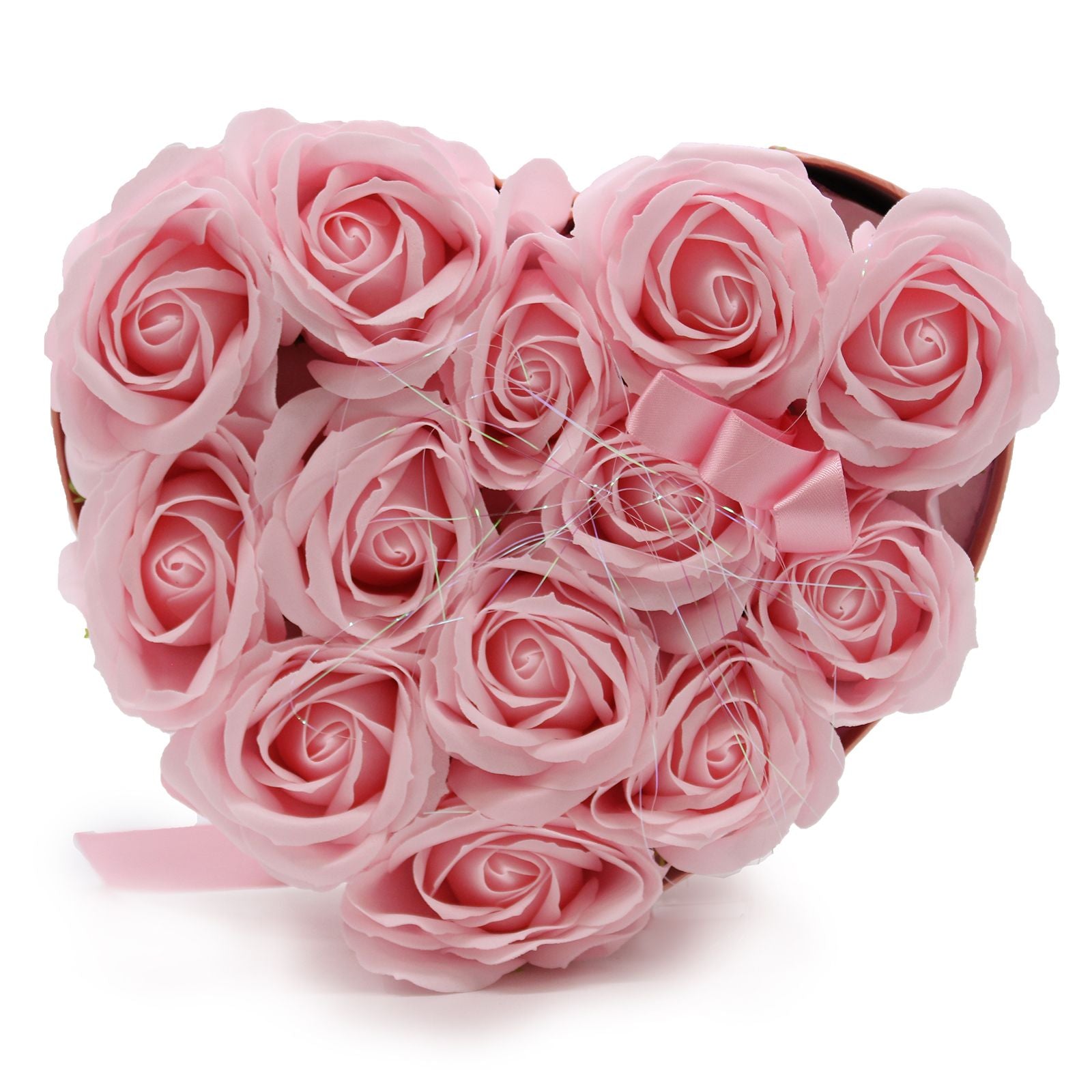 Seifenblumen-Geschenkstrauß - 13 pinkfarbene Rosen - Herz