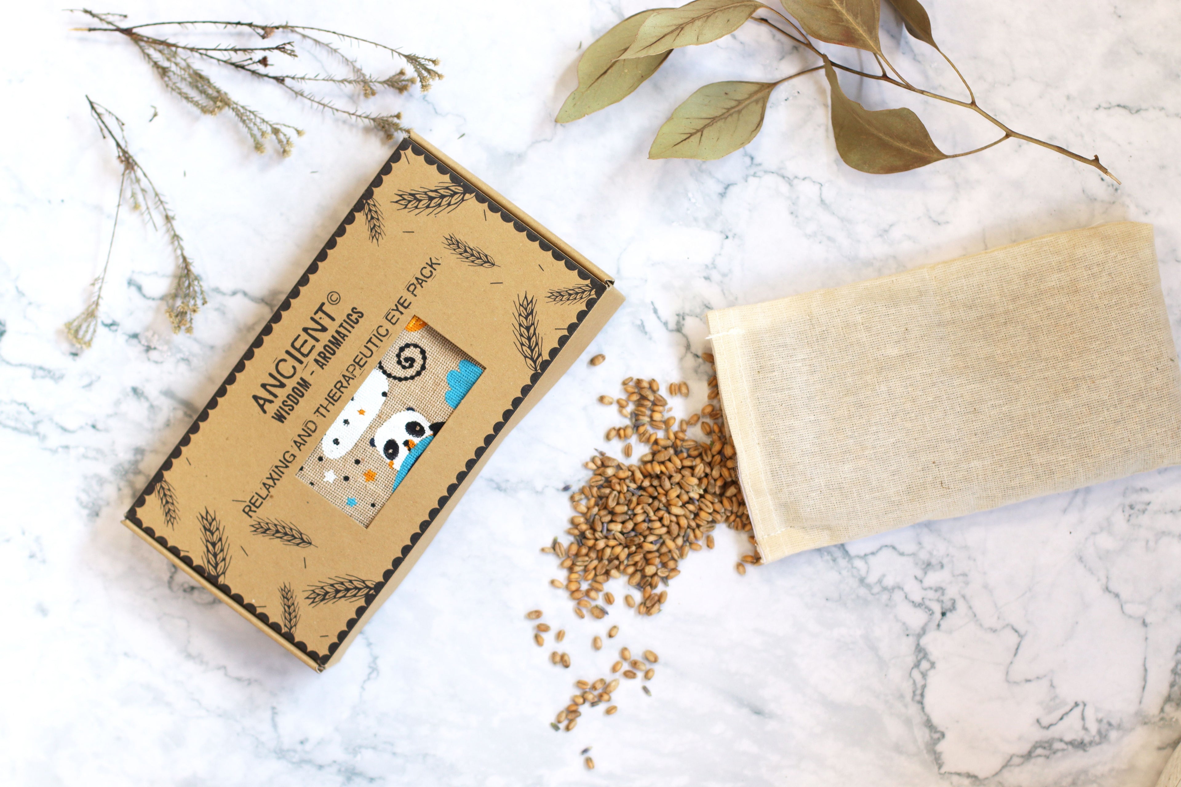 Lavendel-Augenkissen aus natürlicher Baumwolle und Jute in Geschenkbox – Sleepy Panda
