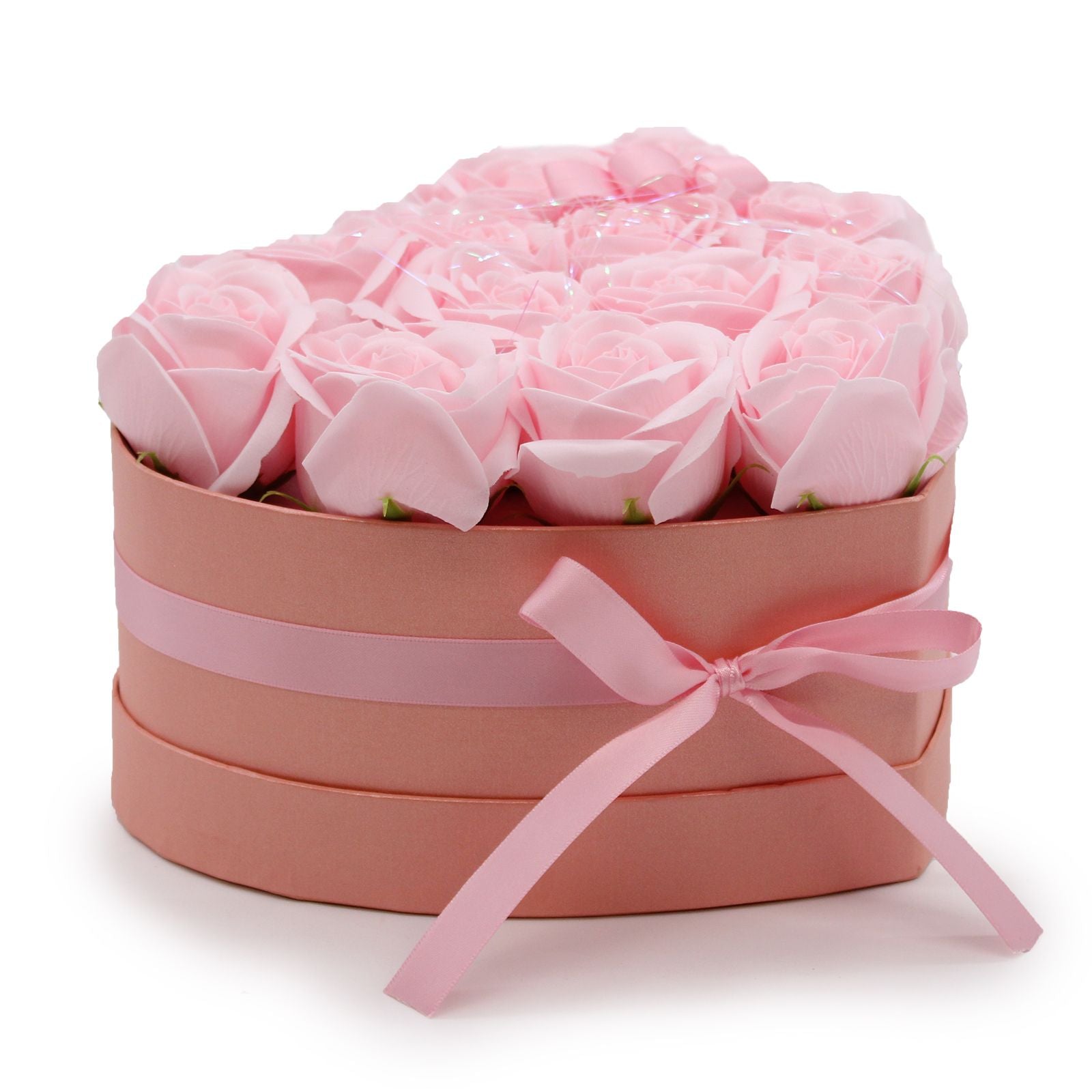 Seifenblumen-Geschenkstrauß - 13 pinkfarbene Rosen - Herz