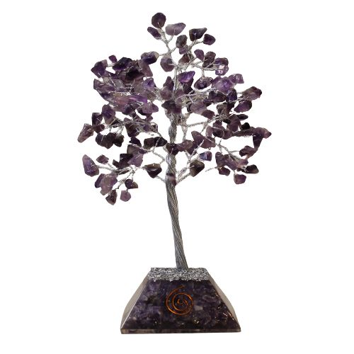 Edelsteinbaum mit Orgonit-Basis – 160 Steine – Amethyst