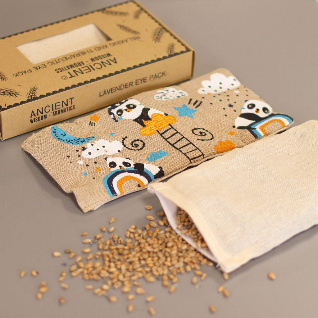 Lavendel-Augenkissen aus natürlicher Baumwolle und Jute in Geschenkbox – Sleepy Panda