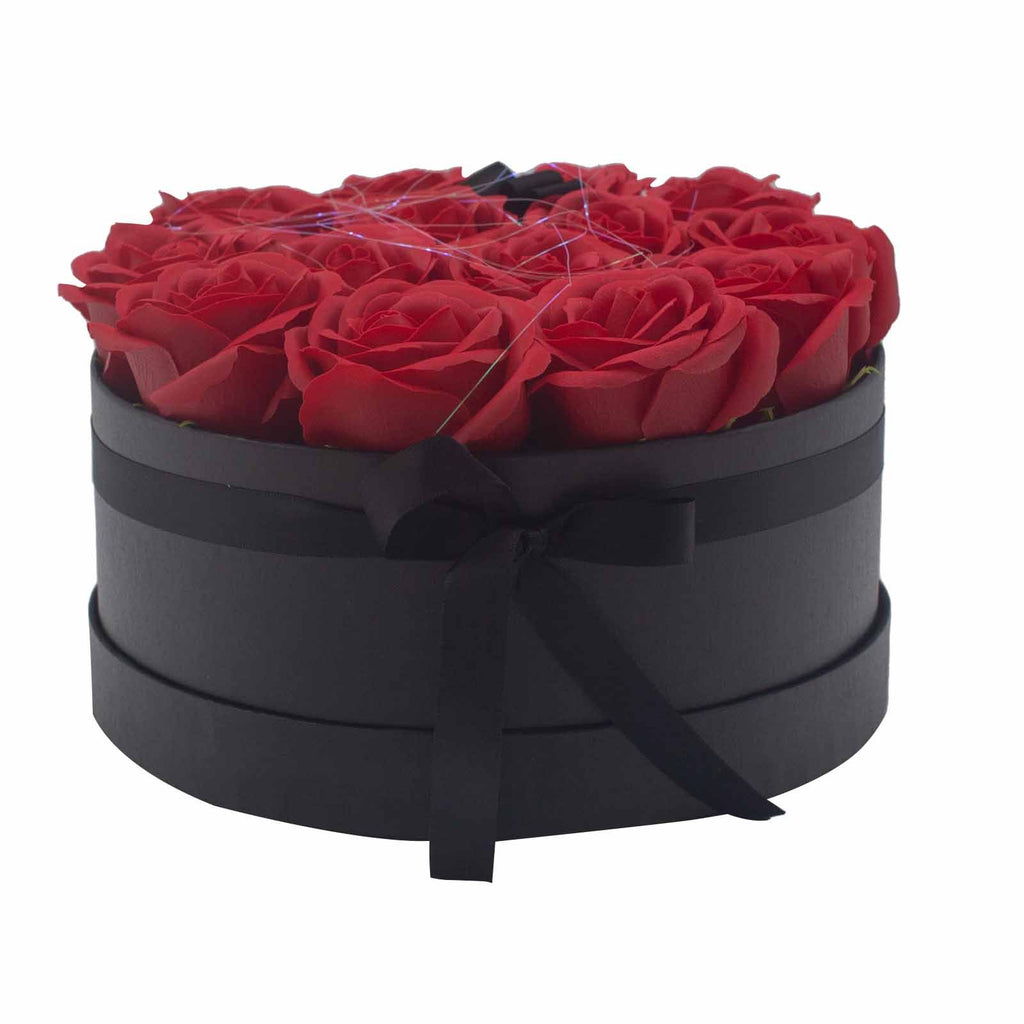 Bouquet de fleurs de savon – 14 roses rouges – Rond