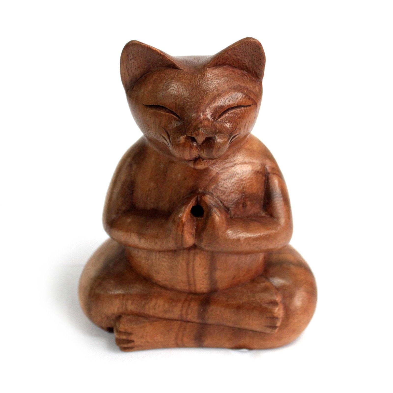 Holzgeschnitzte Räucherstäbchenhalter - Große Yoga-Katze