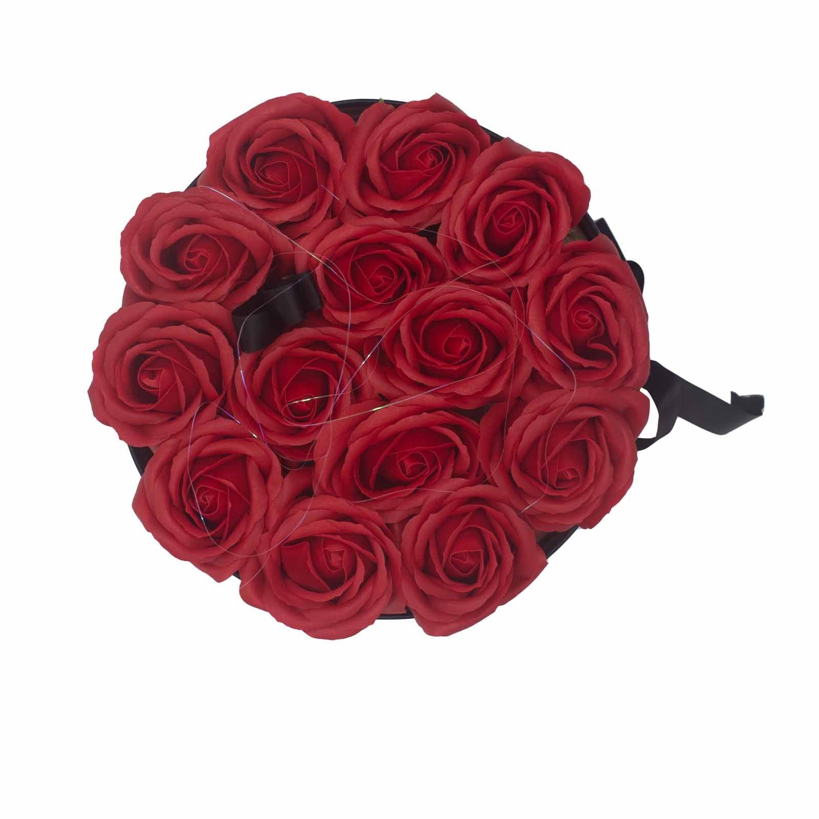 Bouquet de fleurs de savon – 14 roses rouges – Rond