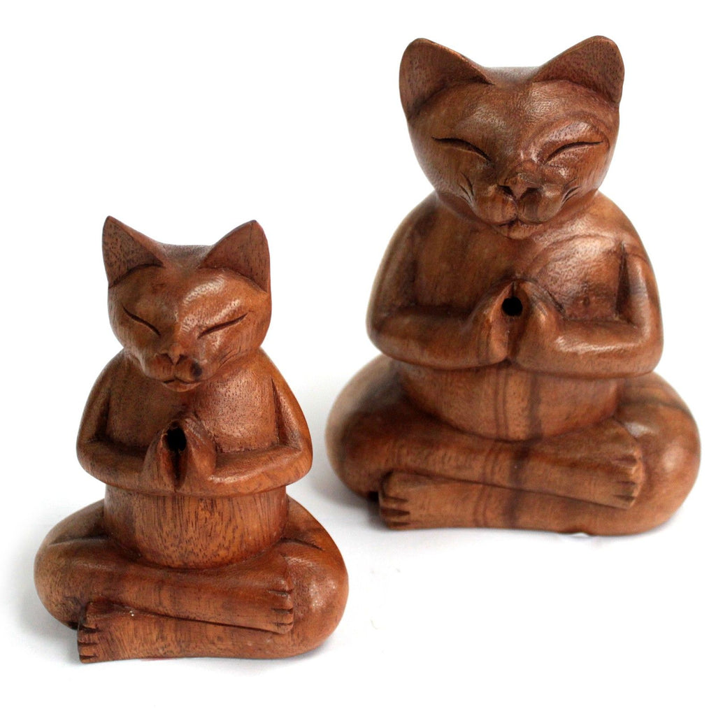 Holzgeschnitzte Räucherstäbchenhalter - Große Yoga-Katze