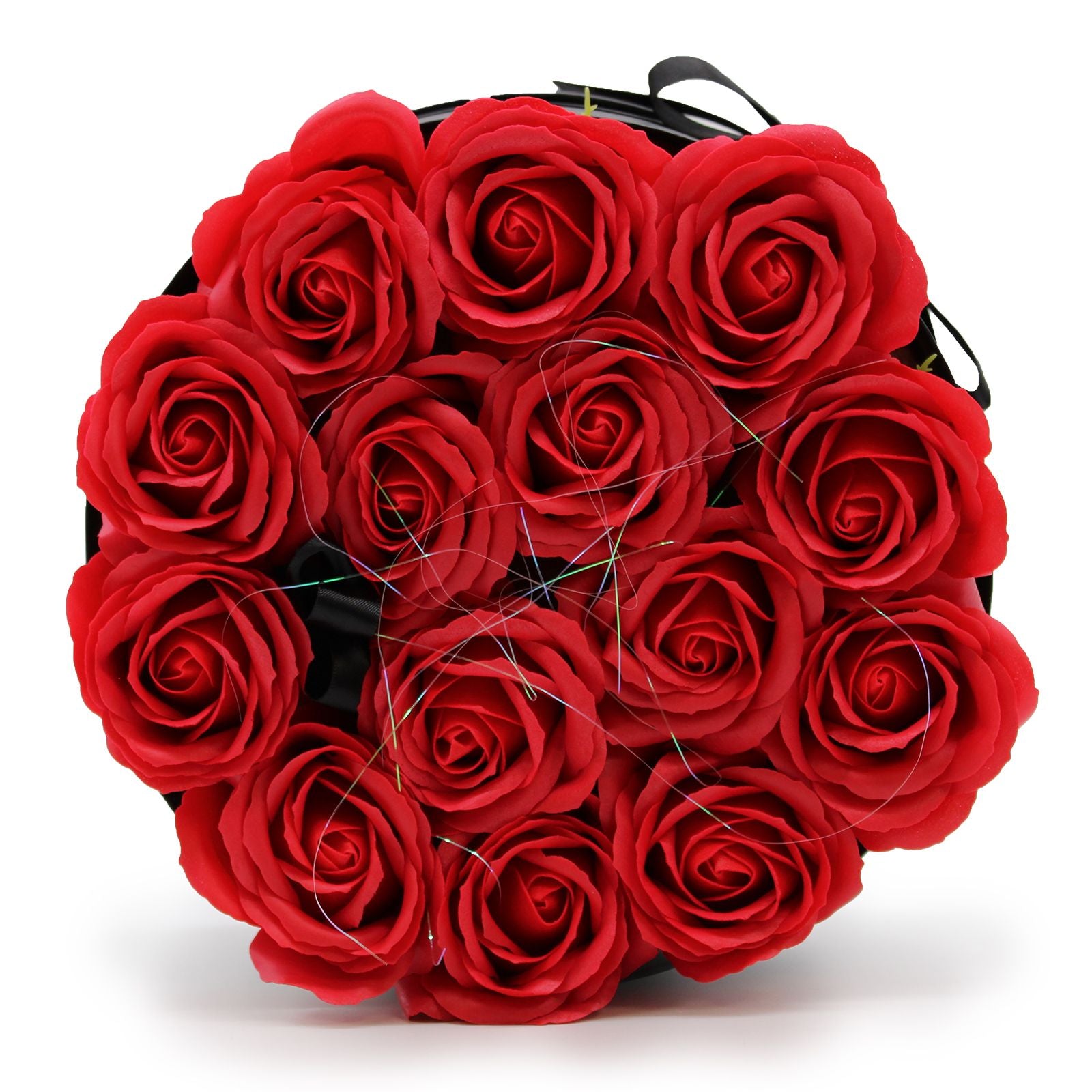 Bouquet de fleurs de savon – 14 roses rouges – Rond
