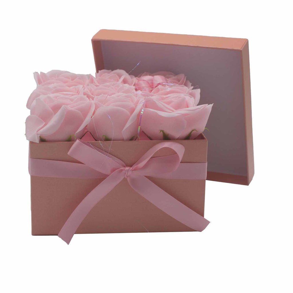 Seifenblumen Strauß - 9 Rosa Rosen - Quadratisch