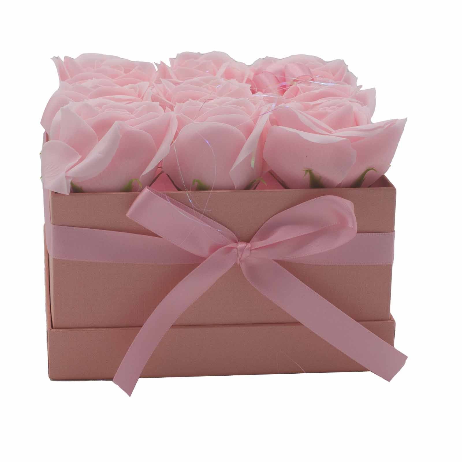 Seifenblumen Strauß - 9 Rosa Rosen - Quadratisch