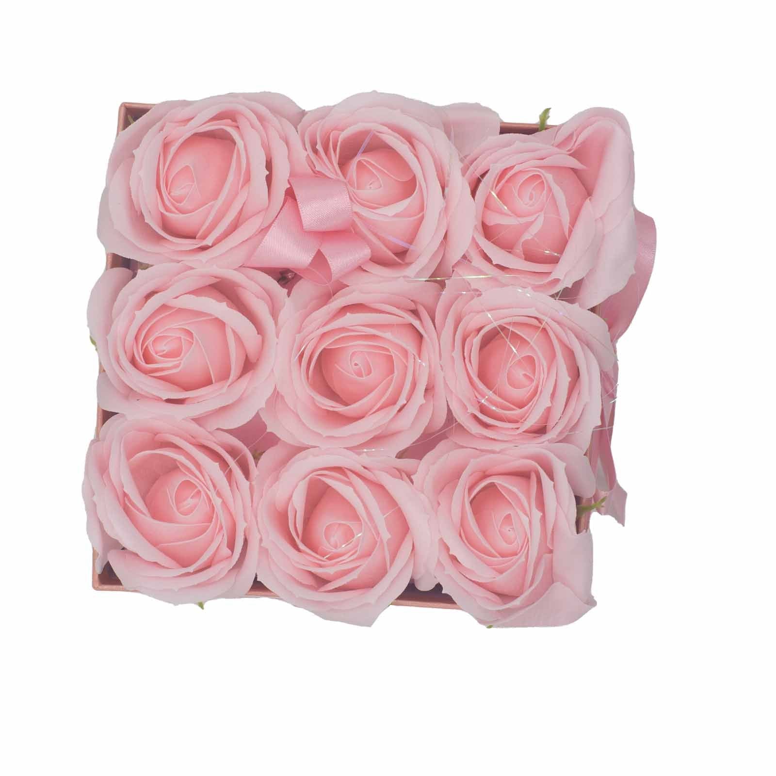 Seifenblumen Strauß - 9 Rosa Rosen - Quadratisch