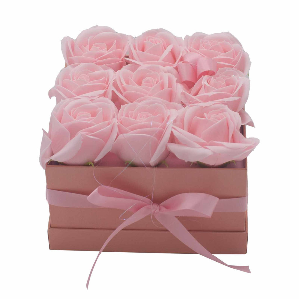 Seifenblumen Strauß - 9 Rosa Rosen - Quadratisch