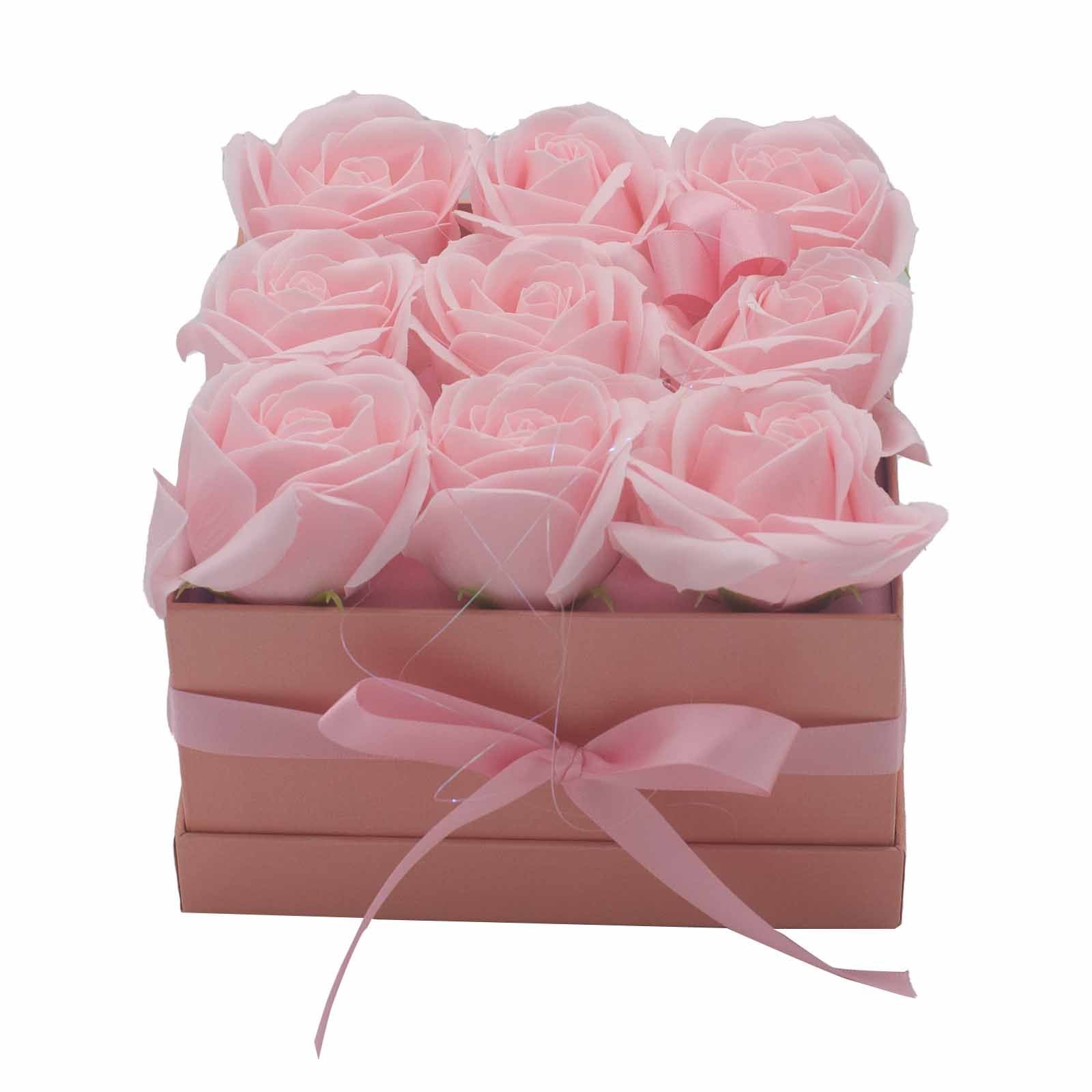 Seifenblumen Strauß - 9 Rosa Rosen - Quadratisch
