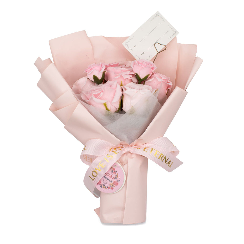 Großer Strauß rosa Rosen – Liebe ist ewig – Geschenkkarte