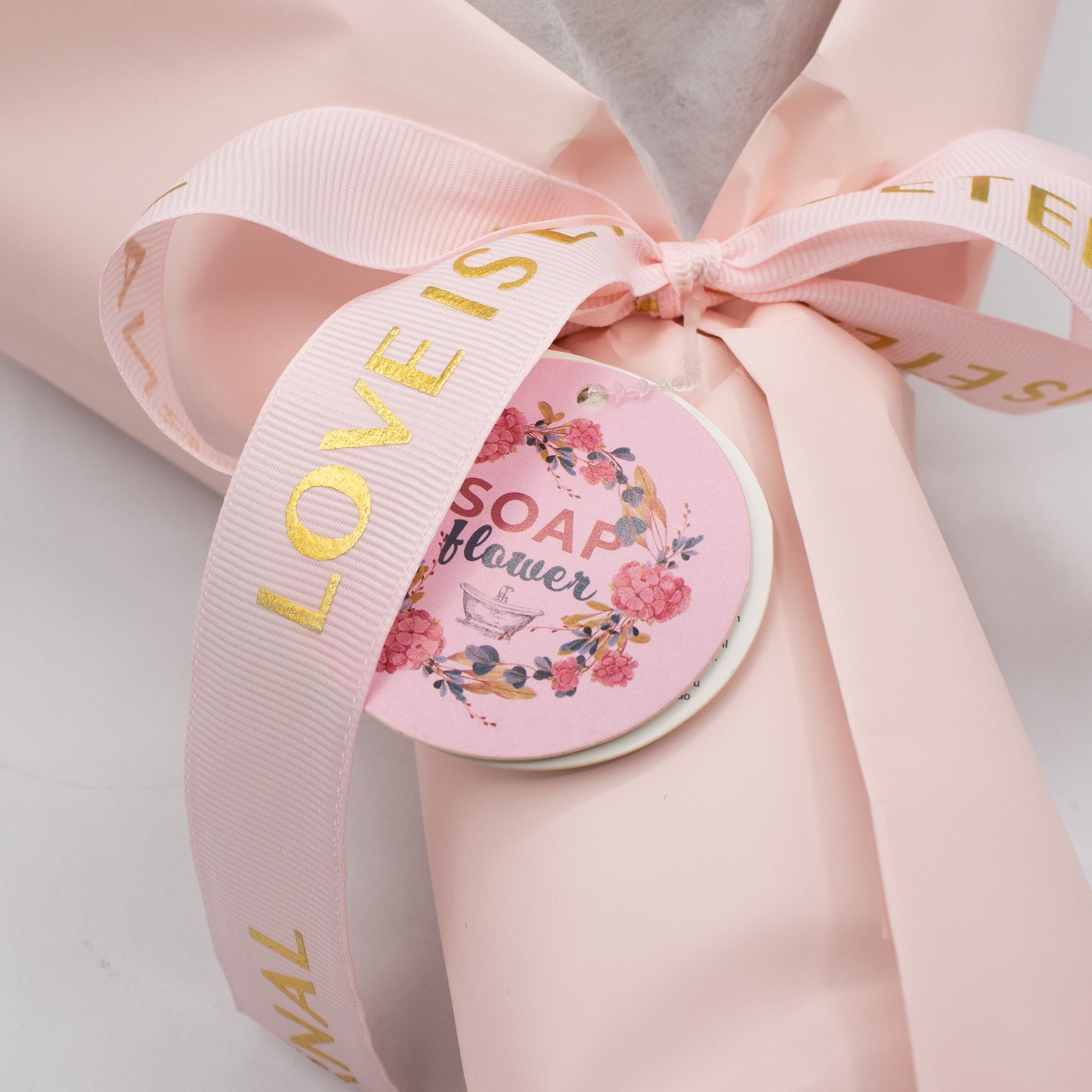 Großer Strauß rosa Rosen – Liebe ist ewig – Geschenkkarte