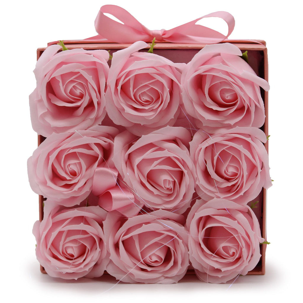 Seifenblumen Strauß - 9 Rosa Rosen - Quadratisch