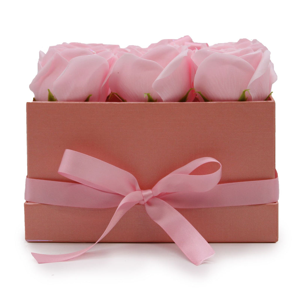 Seifenblumen Strauß - 9 Rosa Rosen - Quadratisch